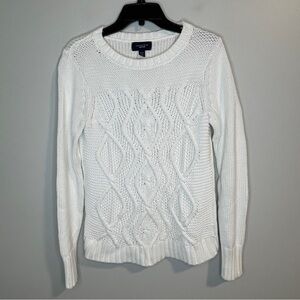 Lands' End Women's White Drifter Classic Cable Knit Sweater